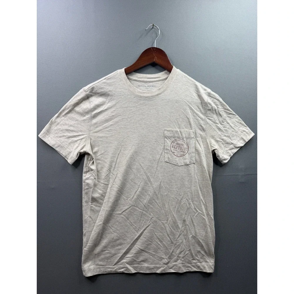 Banana Republic Graphic T-Shirt Mens Beige‎ Train Locomotive Pocket Tee Small